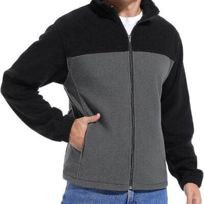 Men's Casual Outdoor Fleece Zip Jacket Long Sleeve Warm Winter Coat for Men with Zip Pocket