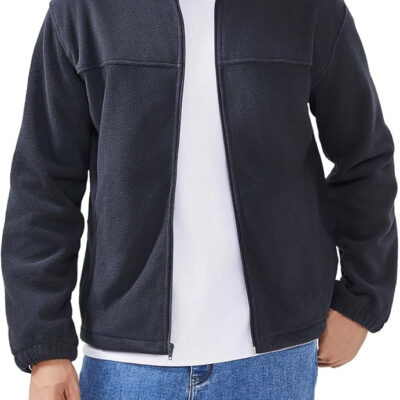 Men's Casual Outdoor Fleece Zip Jacket Long Sleeve Warm Winter Coat for Men with Zip Pocket