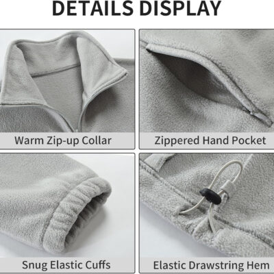Men's Casual Outdoor Fleece Zip Jacket Long Sleeve Warm Winter Coat for Men with Zip Pocket