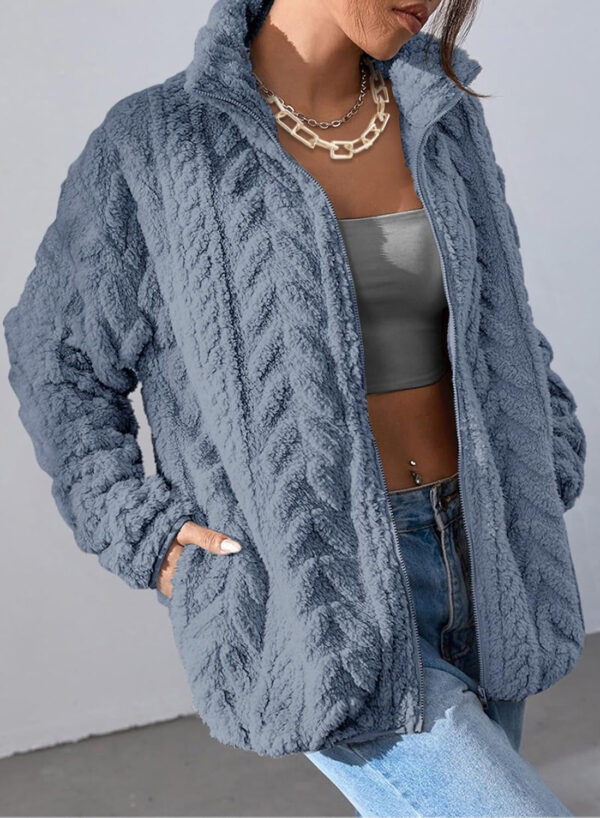 689b1860d7f9744537ccdb56d10603def26a46fc9cbef0ae2c9e7.jpg Dokotoo Winter Fleece Jacket for Women Zipper Up Zip Up Stand Collar with Pockets Coats