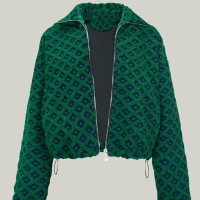 Esmeling Women’s Long Sleeve Cropped Sherpa Fleece Plaid Jacket Casual Chunky Teddy Fleece Outerwear