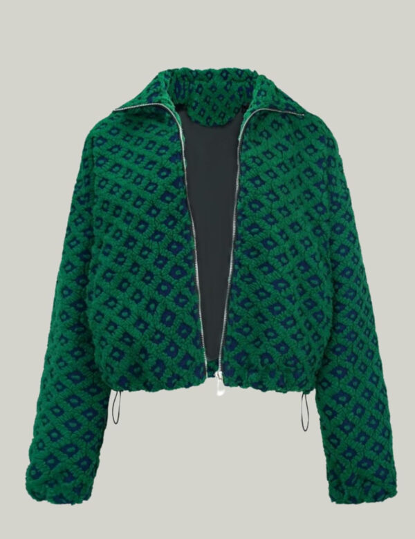 Esmeling Women’s Long Sleeve Cropped Sherpa Fleece Plaid Jacket Casual Chunky Teddy Fleece Outerwear