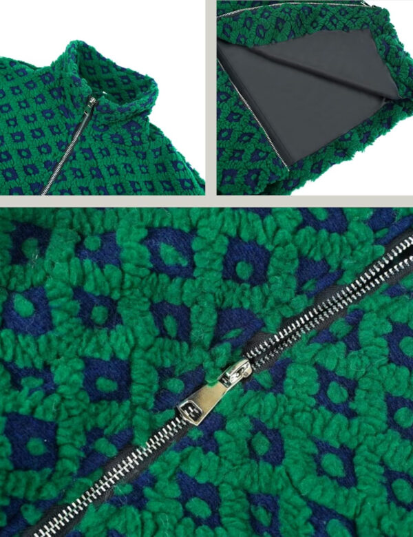 Esmeling Women’s Long Sleeve Cropped Sherpa Fleece Plaid Jacket Casual Chunky Teddy Fleece Outerwear