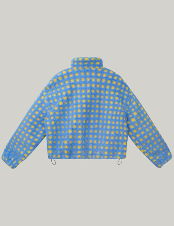 Esmeling Women’s Long Sleeve Cropped Sherpa Fleece Plaid Jacket Casual Chunky Teddy Fleece Outerwear