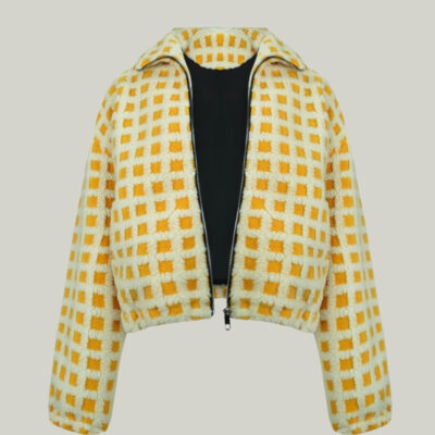 Esmeling Women’s Long Sleeve Cropped Sherpa Fleece Plaid Jacket Casual Chunky Teddy Fleece Outerwear