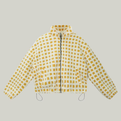 Esmeling Women’s Long Sleeve Cropped Sherpa Fleece Plaid Jacket Casual Chunky Teddy Fleece Outerwear