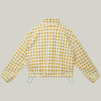 Esmeling Women’s Long Sleeve Cropped Sherpa Fleece Plaid Jacket Casual Chunky Teddy Fleece Outerwear