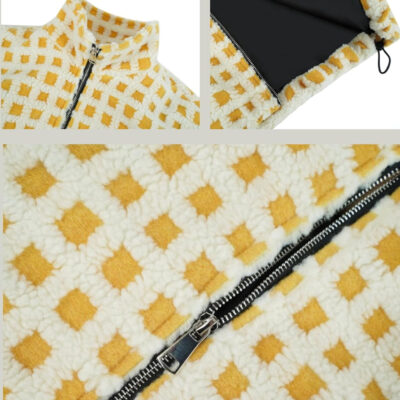 Esmeling Women’s Long Sleeve Cropped Sherpa Fleece Plaid Jacket Casual Chunky Teddy Fleece Outerwear