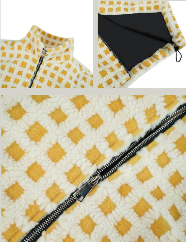 Esmeling Women’s Long Sleeve Cropped Sherpa Fleece Plaid Jacket Casual Chunky Teddy Fleece Outerwear