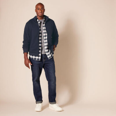 Amazon Essentials Men's Sweatshirt, Mock Neck, Fleece Zip Up
