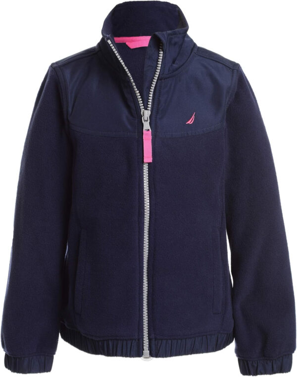 Nautica Girls' Full-Zip Fleece Jacket, Signature Logo Design, Lightweight & Wind Resistant