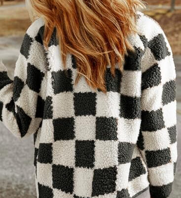 SHEWIN Jackets For Women Causal Sherpa Fall Jacket Loose Button Down Plaid Winter Coats