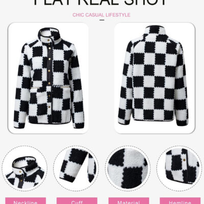 SHEWIN Jackets For Women Causal Sherpa Fall Jacket Loose Button Down Plaid Winter Coats