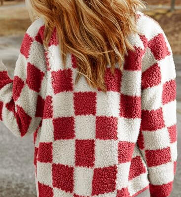 SHEWIN Jackets For Women Causal Sherpa Fall Jacket Loose Button Down Plaid Winter Coats