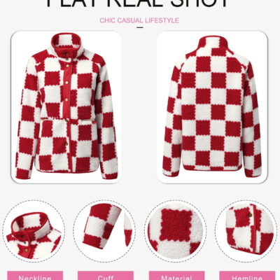 SHEWIN Jackets For Women Causal Sherpa Fall Jacket Loose Button Down Plaid Winter Coats