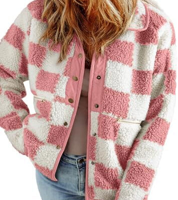 SHEWIN Jackets For Women Causal Sherpa Fall Jacket Loose Button Down Plaid Winter Coats