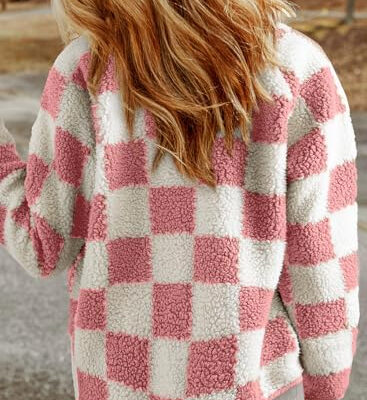 SHEWIN Jackets For Women Causal Sherpa Fall Jacket Loose Button Down Plaid Winter Coats