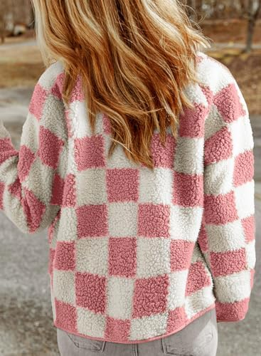 SHEWIN Jackets For Women Causal Sherpa Fall Jacket Loose Button Down Plaid Winter Coats