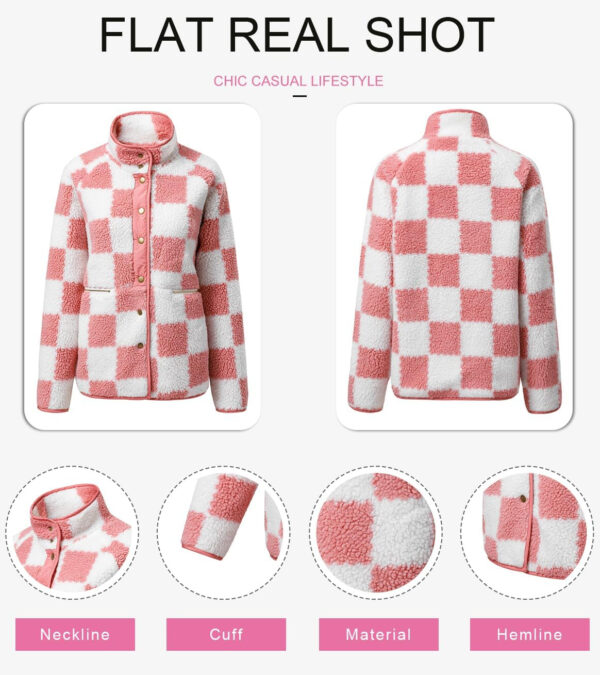 SHEWIN Jackets For Women Causal Sherpa Fall Jacket Loose Button Down Plaid Winter Coats