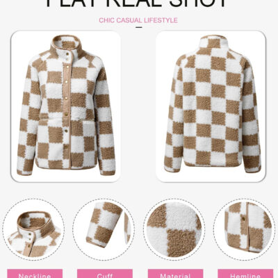 SHEWIN Jackets For Women Causal Sherpa Fall Jacket Loose Button Down Plaid Winter Coats