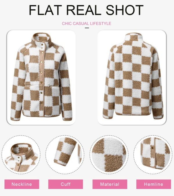 SHEWIN Jackets For Women Causal Sherpa Fall Jacket Loose Button Down Plaid Winter Coats