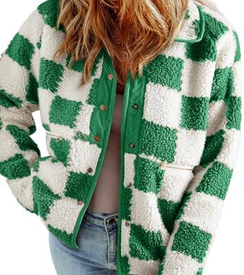 SHEWIN Jackets For Women Causal Sherpa Fall Jacket Loose Button Down Plaid Winter Coats