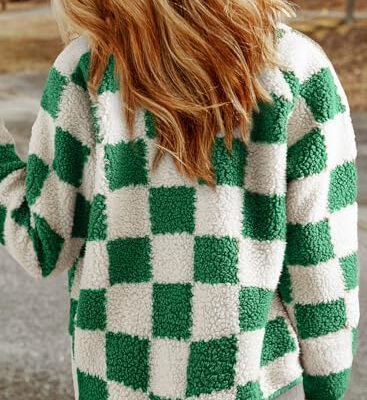 SHEWIN Jackets For Women Causal Sherpa Fall Jacket Loose Button Down Plaid Winter Coats