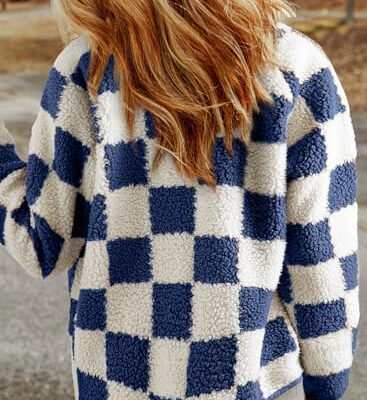 SHEWIN Jackets For Women Causal Sherpa Fall Jacket Loose Button Down Plaid Winter Coats