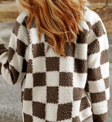 SHEWIN Jackets For Women Causal Sherpa Fall Jacket Loose Button Down Plaid Winter Coats