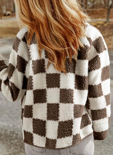 SHEWIN Jackets For Women Causal Sherpa Fall Jacket Loose Button Down Plaid Winter Coats