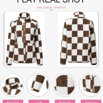 SHEWIN Jackets For Women Causal Sherpa Fall Jacket Loose Button Down Plaid Winter Coats