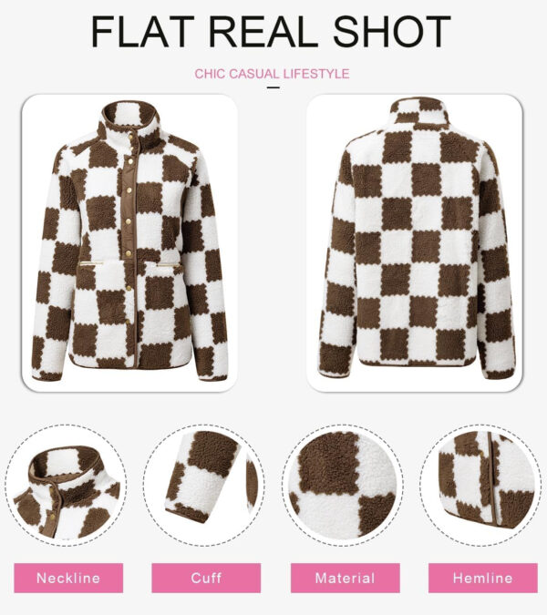 SHEWIN Jackets For Women Causal Sherpa Fall Jacket Loose Button Down Plaid Winter Coats