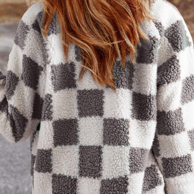 SHEWIN Jackets For Women Causal Sherpa Fall Jacket Loose Button Down Plaid Winter Coats