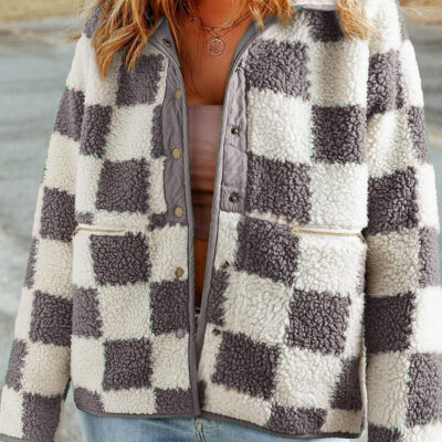 SHEWIN Jackets For Women Causal Sherpa Fall Jacket Loose Button Down Plaid Winter Coats