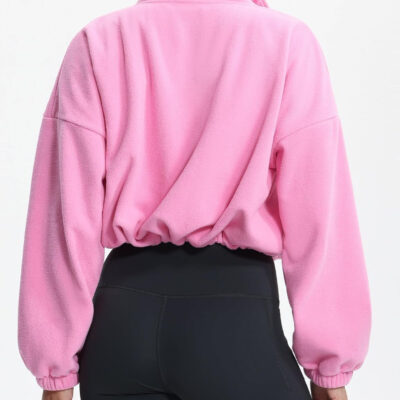 THE GYM PEOPLE Women's Fleece Cropped Jacket Full Zip Stand Collar Workout Short Sherpa Coats with Pockets Drawstring Hem