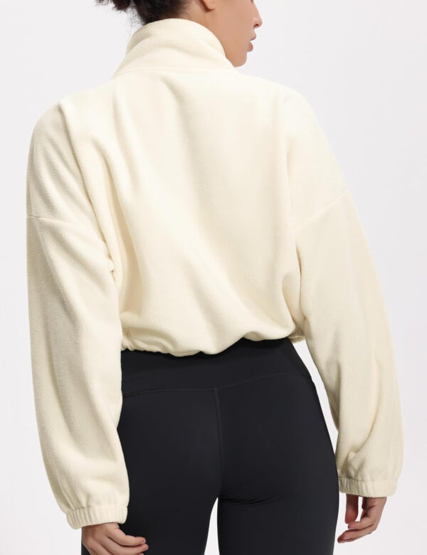 THE GYM PEOPLE Women's Fleece Cropped Jacket Full Zip Stand Collar Workout Short Sherpa Coats with Pockets Drawstring Hem