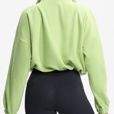 THE GYM PEOPLE Women's Fleece Cropped Jacket Full Zip Stand Collar Workout Short Sherpa Coats with Pockets Drawstring Hem