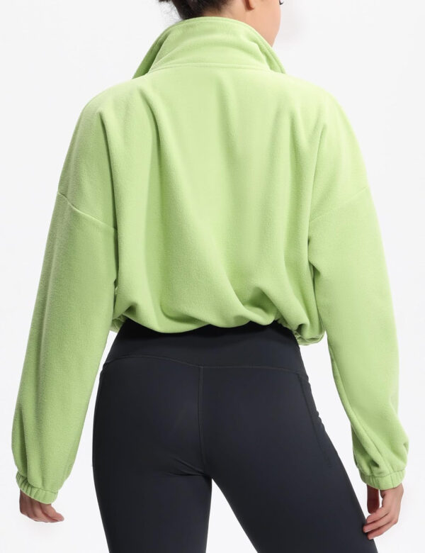 THE GYM PEOPLE Women's Fleece Cropped Jacket Full Zip Stand Collar Workout Short Sherpa Coats with Pockets Drawstring Hem