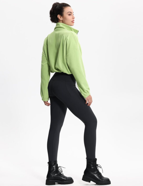 THE GYM PEOPLE Women's Fleece Cropped Jacket Full Zip Stand Collar Workout Short Sherpa Coats with Pockets Drawstring Hem