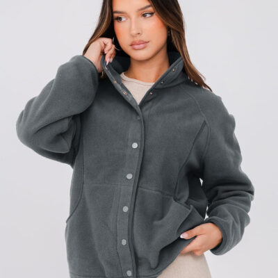 Glamaker women's Fleece Sherpa Jacket Winter Coats Long Sleeve Casual Button Fuzzy Cropped Sweatshirt Outerwear With Pockets