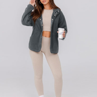 Glamaker women's Fleece Sherpa Jacket Winter Coats Long Sleeve Casual Button Fuzzy Cropped Sweatshirt Outerwear With Pockets