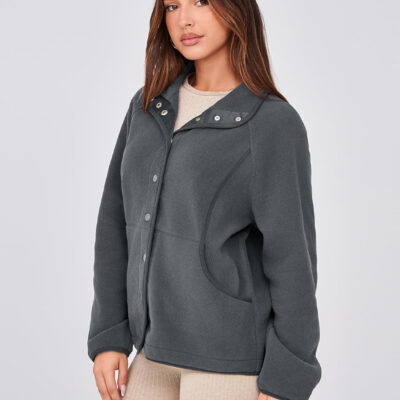 Glamaker women's Fleece Sherpa Jacket Winter Coats Long Sleeve Casual Button Fuzzy Cropped Sweatshirt Outerwear With Pockets