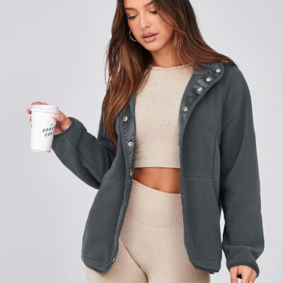 Glamaker women's Fleece Sherpa Jacket Winter Coats Long Sleeve Casual Button Fuzzy Cropped Sweatshirt Outerwear With Pockets