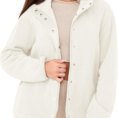 Glamaker women's Fleece Sherpa Jacket Winter Coats Long Sleeve Casual Button Fuzzy Cropped Sweatshirt Outerwear With Pockets