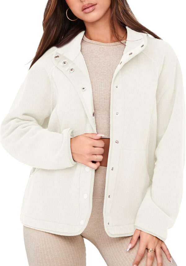 Glamaker women's Fleece Sherpa Jacket Winter Coats Long Sleeve Casual Button Fuzzy Cropped Sweatshirt Outerwear With Pockets