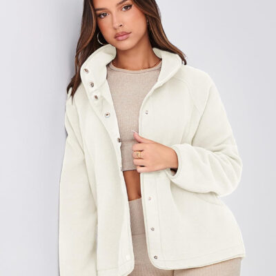 Glamaker women's Fleece Sherpa Jacket Winter Coats Long Sleeve Casual Button Fuzzy Cropped Sweatshirt Outerwear With Pockets