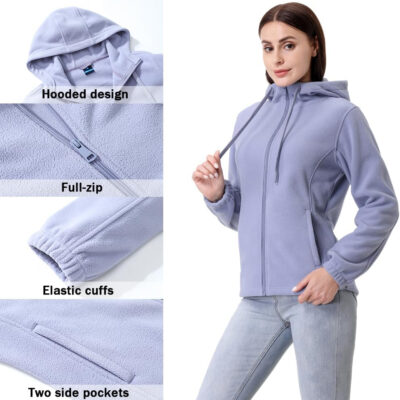 GIMECEN Women's Soft Polar Fleece Jacket Full Zip Hoodies Long Sleeve Sweatshirts Casual Hooded Outerwear