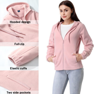 GIMECEN Women's Soft Polar Fleece Jacket Full Zip Hoodies Long Sleeve Sweatshirts Casual Hooded Outerwear