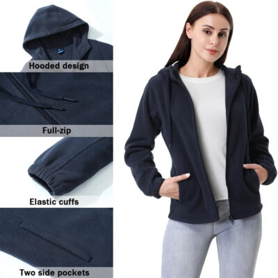 GIMECEN Women's Soft Polar Fleece Jacket Full Zip Hoodies Long Sleeve Sweatshirts Casual Hooded Outerwear