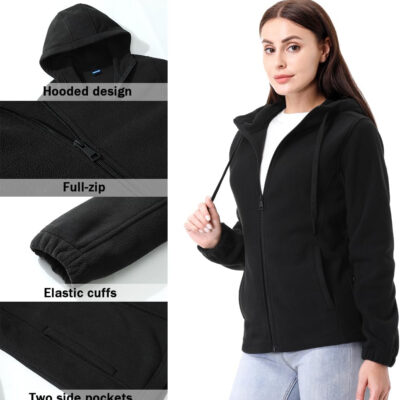 GIMECEN Women's Soft Polar Fleece Jacket Full Zip Hoodies Long Sleeve Sweatshirts Casual Hooded Outerwear